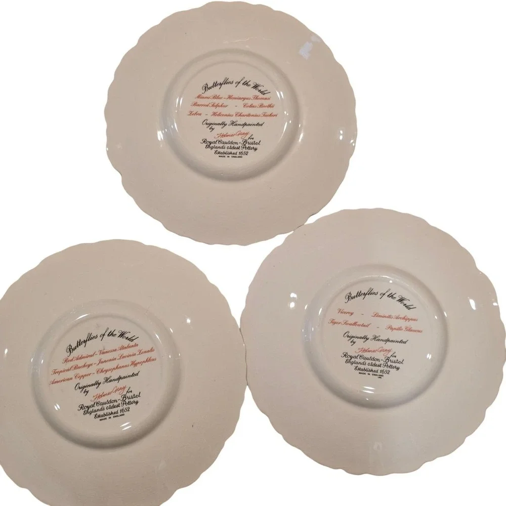 Royal Cauldon Bristol Porcelain Plates‎ Set of 5 Holmes Gray Butterfly Designs